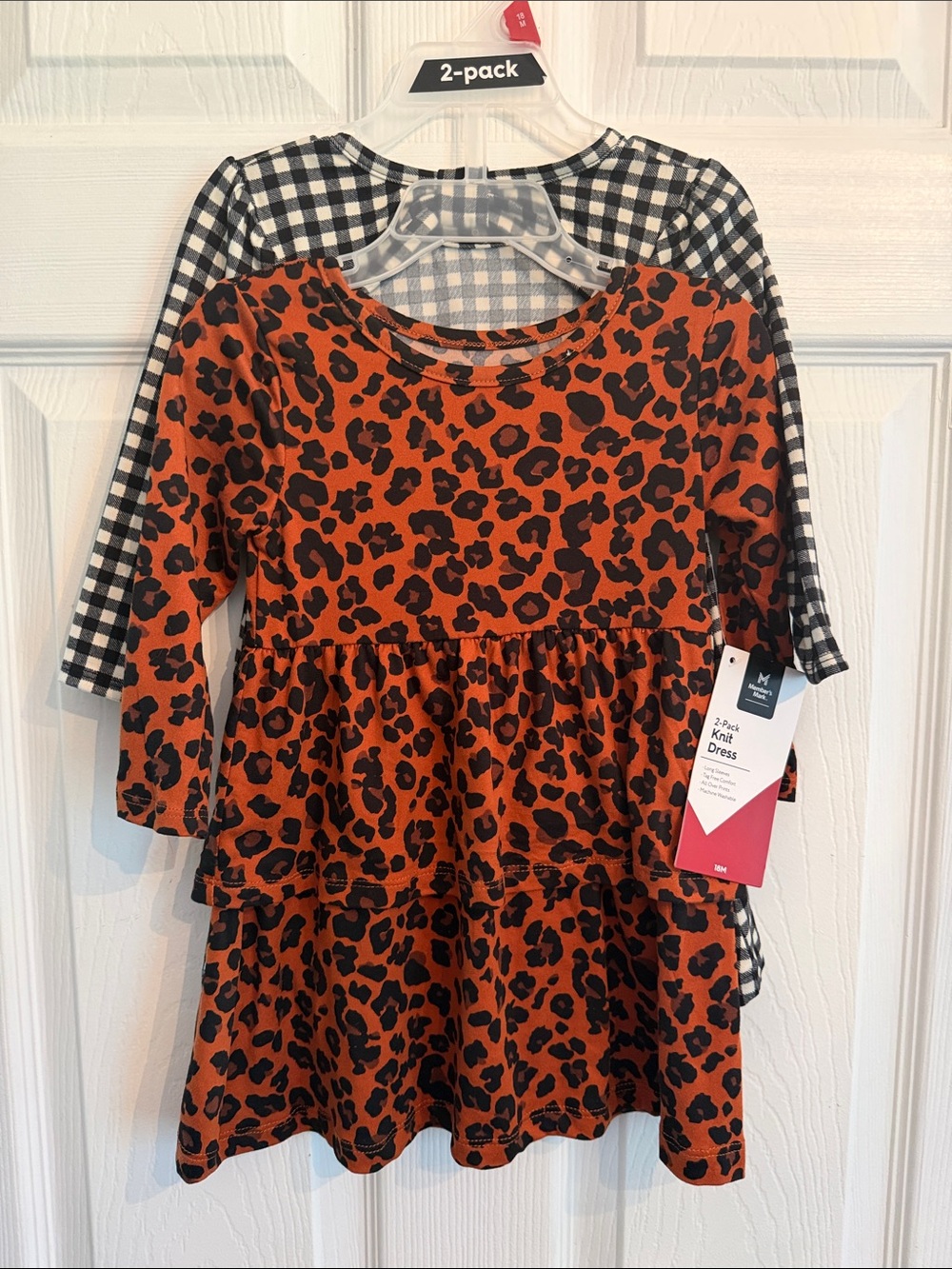 Black and White Gingham Kids Dress and  Leopard dress 2 pack NWT